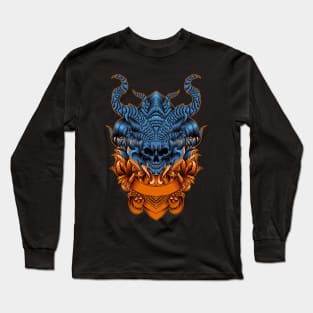 Skull with horns with ornament illustration Long Sleeve T-Shirt